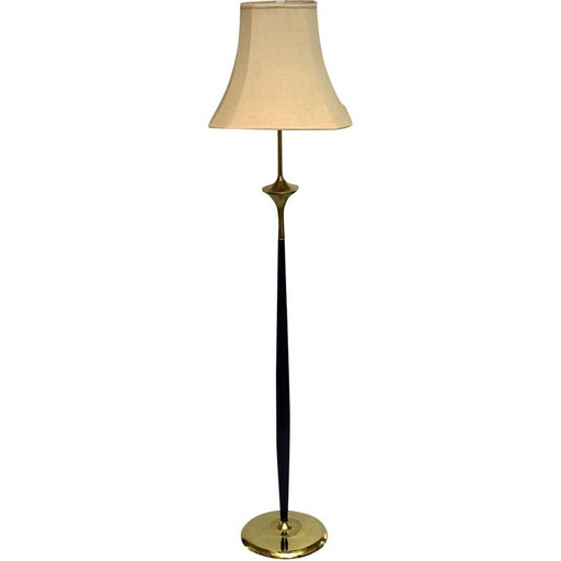 Vintage messing en mahonie vloerlamp, jaren 1950