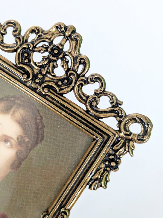 Image 1 of Set di 6 stampe d'arte vittoriane, cornice vintage in metallo dorato, Made in Italy, anni '70