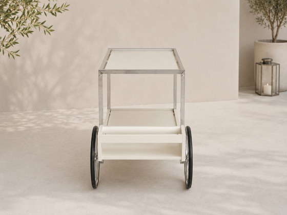 Image 1 of Bauhaus trolley/bar cart made of chrome, 1970s, with bottle holder