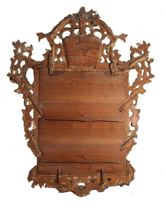 Image 1 of Antieke loden spiegel - Verguld hout - Lodewijk XV-stijl - Spanje 18e eeuw