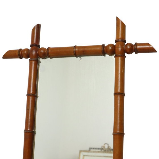 Image 1 of Espejo antiguo de madera, imitación bambú, estilo chinoiserie, 60x50cm