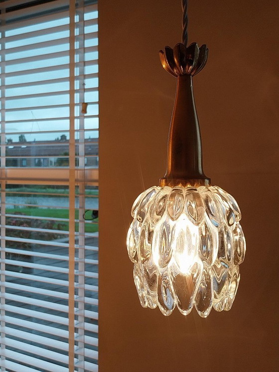 Suspension vintage italienne verre et laiton, Italiaans ontwerp, Métal, Transparent (photo 8 sur 9)