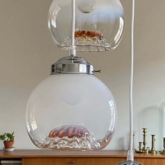 Image 1 of Murano Mazzega waterfall pendant light 3 glass globes 