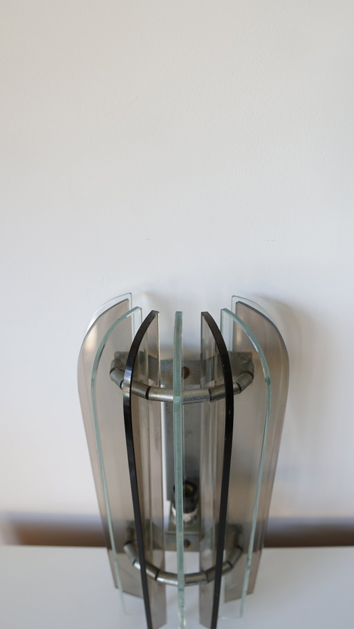 VECA Italian Wall Sconce for Fontana Arte - Chromed Steel and Crystal Glass - 1960s
