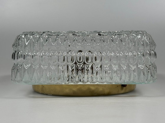 Image 1 of Plafondlamp uit de jaren 60/70, plafondmontage, glas, metaal, ruimtetijdperkontwerp