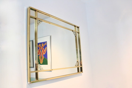 Grote Grafische Spiegel van Belgochrom, Chroom, Messing, Gold, Hollywood Regency (foto 11 van 12)