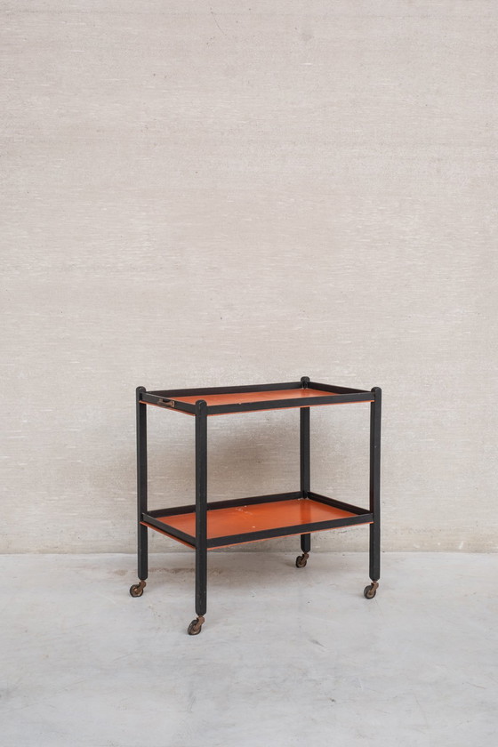 Image 1 of 1930s orange and black coffee cart