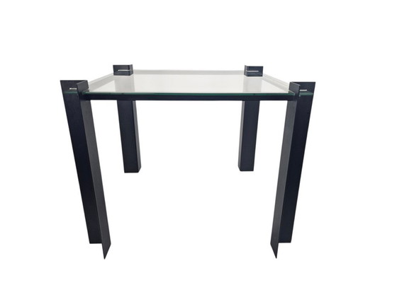 Image 1 of Post Modern - bijzettafel - vierkant - glas - metaal - 80's