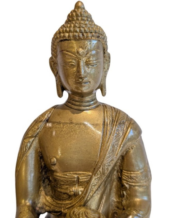 Bouddha tibétain antique en bronze doré – XIXe siècle - 087 – Sculptures, Gold (photo 9 of 10)