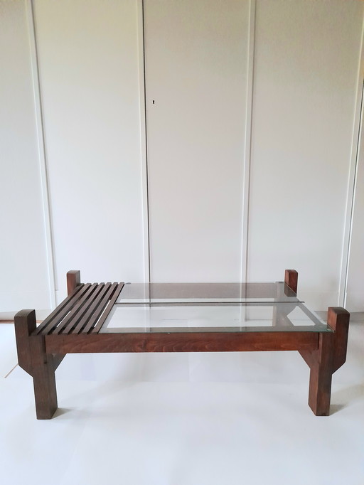 Couchtisch aus Teakholz und Glas aus den 1960er Jahren