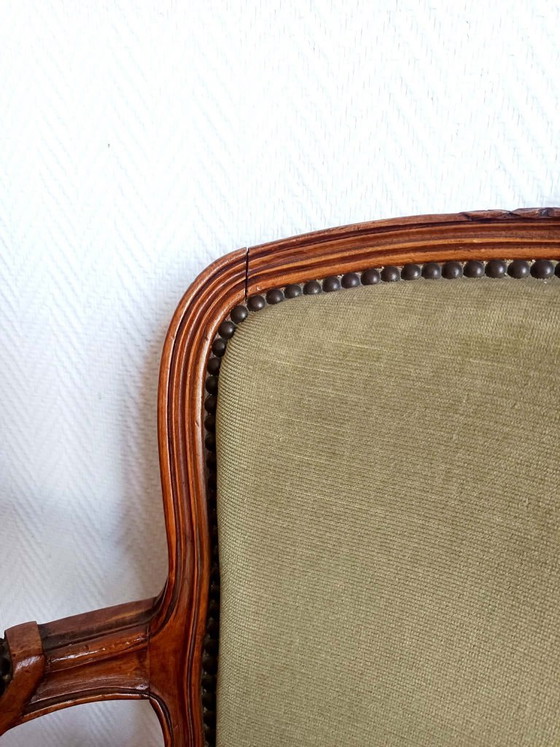 Image 1 of Louis XV groene cabriolet fauteuil