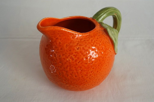Vintage Orange Barbotine Ceramic Pitcher