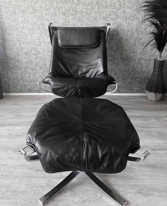Image 1 of Fauteuil et repose-pieds Vintage Falcon – Sigurd Resell – Chrome