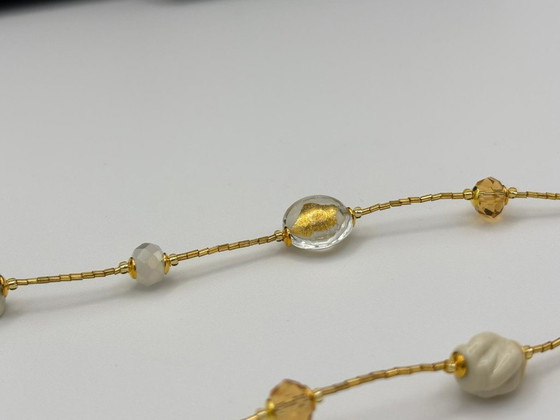 Image 1 of White Murano Glass Necklace with 24kt Gold Leaf – Venetian Artisan Jewelry