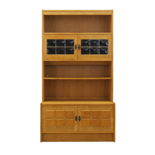 Danish Oak Bookcase by Henning Kjærnulf with Glass Doors and Geometric Panels, 1960s – boekenkasten, Wood