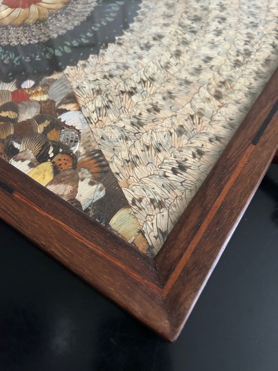 Image 1 of vassoio in legno decorato con ali di farfalla