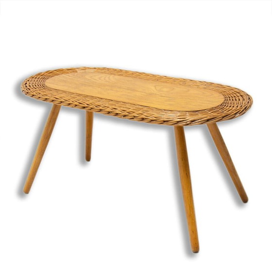 Image 1 of Vintage rattan stool by Jan Kalous for ÚLUV, Czechoslovakia 1960s