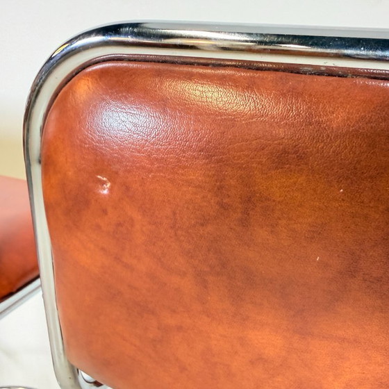 Chrome Bar Stools 1970s Cognac Faux Leather Upholstery – Barstools, Skai (photo 10 of 14)