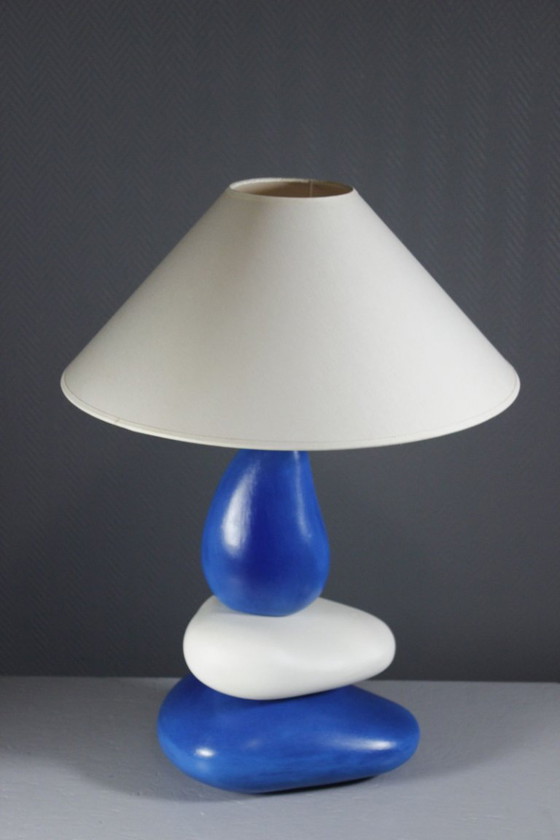 François Chatain - Large Pebble Ceramic Vintage Post-Modern Design Lamp 1990s, Table lamps, White (photo 9 of 12)