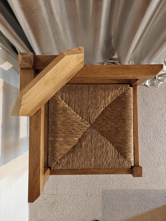 Image 1 of Brutalist Corner Chair – Wicker & Wood, Unique Back Detail