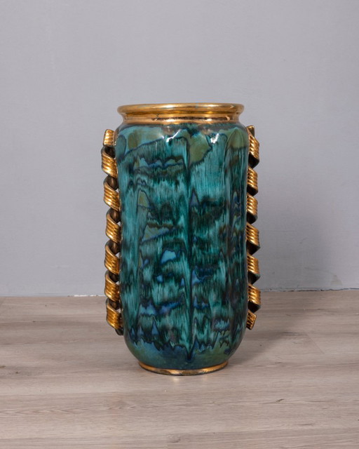 Large 1950s Vintage Decorated Ceramic Vase, Italian Design – vazen