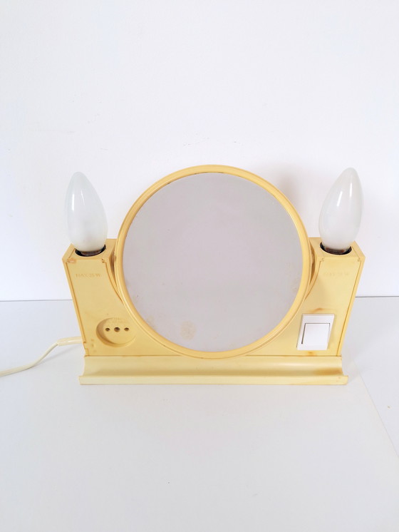 Image 1 of Vintage Vanity Mirror / Retro Cosmetic Mirror / Illuminated Mirror / Space Age Design / 70's Desk Mirror / Tabletop Mirror / Pop