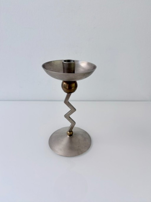 Portacandele Vintage Postmoderno Ottone/Nichel Anni '80 – kandelaars en kaarsen, Metal (photo 2 of 13)