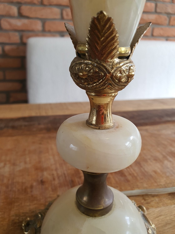 Image 1 of Lampada da tavolo vintage in bronzo e marmo onice