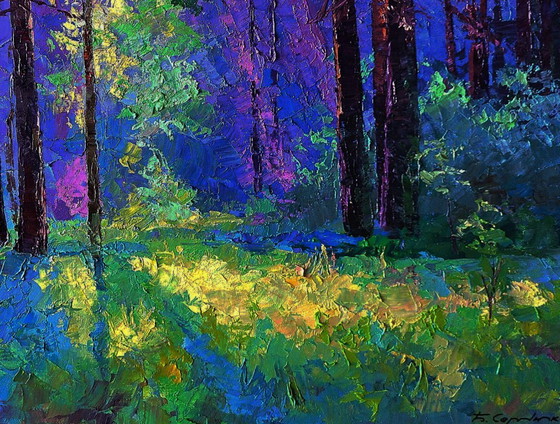 Original Oil Painting Forest Landscape Summer Nature Sunny Meadow – Paintings & Drawings, Canvas (photo 7 of 7)