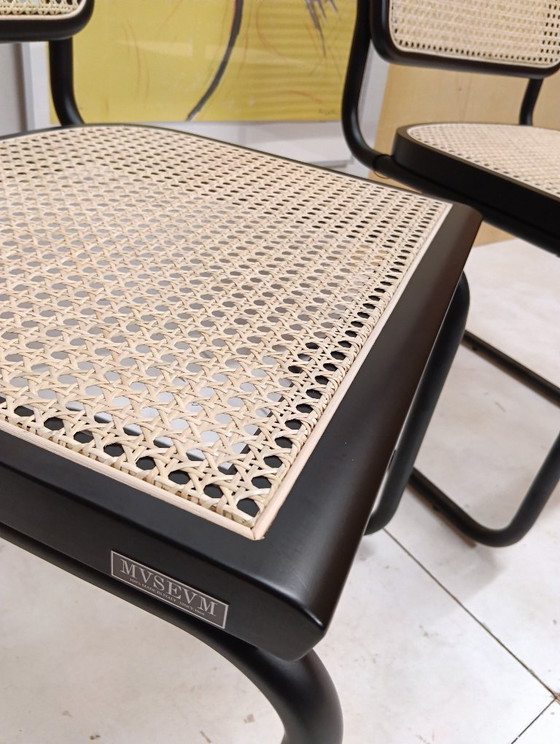 Image 1 of ALIVARMVSEVM 104. SET of 2 CESCA B32 Chairs (NEW) in Black Frame Limited Edition 