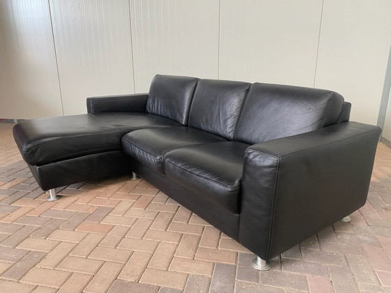 Image 1 of Magnifique canapé d'angle en cuir véritable noir
