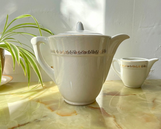 Vintage Gilded White Porcelain Tea/Coffee Set, Moulin des Loups, MADRID Model – Crockery (photo 12 of 14)