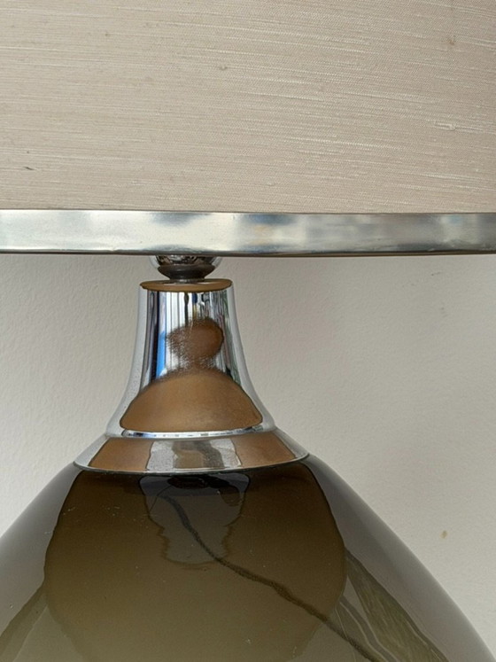 Vintage Italian Smoked Glass And Chrome Table Lamp, 1960s – Textile (photo 4 of 17)