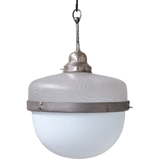Lampada a sospensione vintage in vetro opalino, Francia 1930