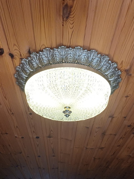 Lámpara de techo grande de cristal vintage de 40 cm – Estilo Hollywood Regency (Bronce/Latón)