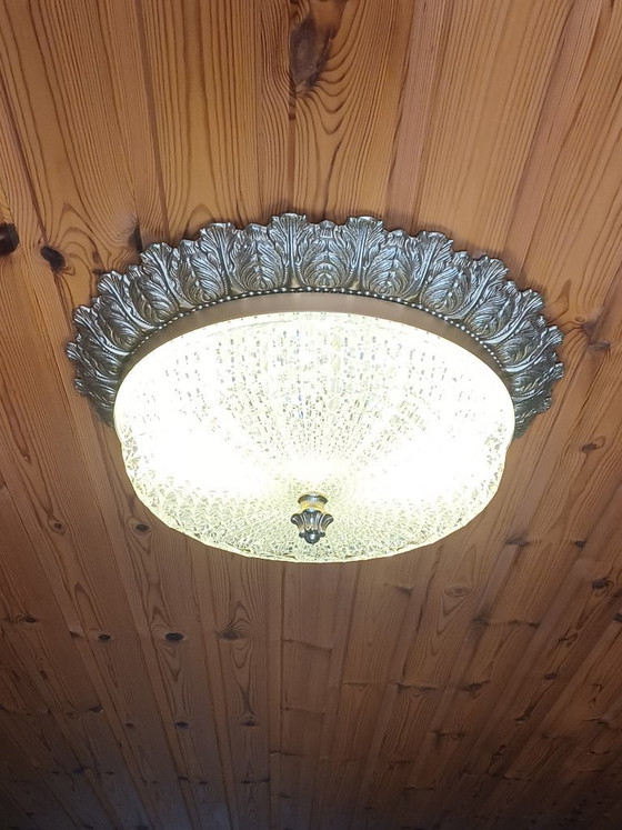 Image 1 of Grote vintage kristallen plafonnière 40 cm – Hollywood Regency (Brons/Messing)