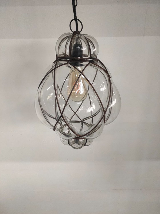 Image 1 of Venetian Pendant Lamp Spherical Glass with Metal Framework.