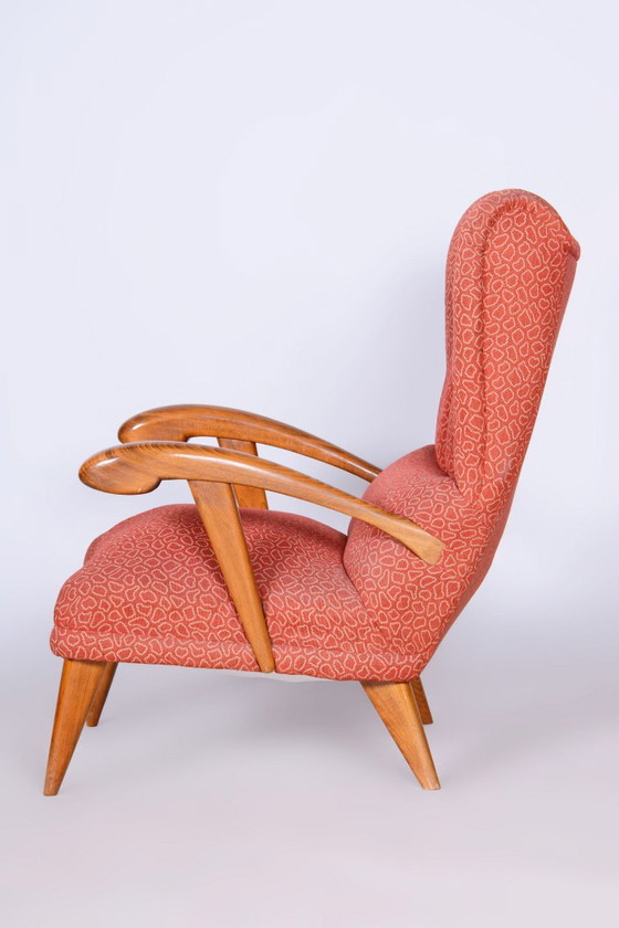 Gerestaureerde art-deco fauteuil, beukenhout, Tsjechië, jaren 1930 – Jan Vaněk, Textile, Wood (photo 4 of 10)