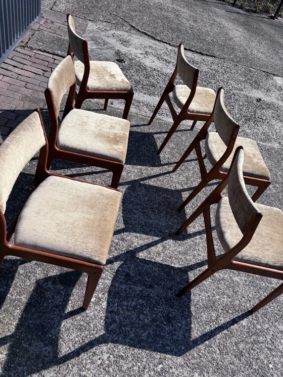 Image 1 of 6 X Vintage Eetkamerstoelen Deens  Teak