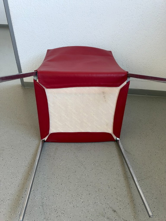 Zanotta Lia Design Fauteuil, Rood Leer, Barbieri, Eetkamerstoelen, Metaal, Modern (foto 6 van 6)