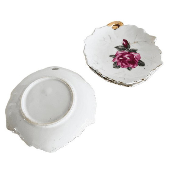 Image 1 of Set vintage di quattro piattini in porcellana con decorazione a rose rosa, anni '60.