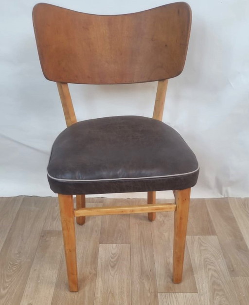 Vintage wood and leather chair - 50s