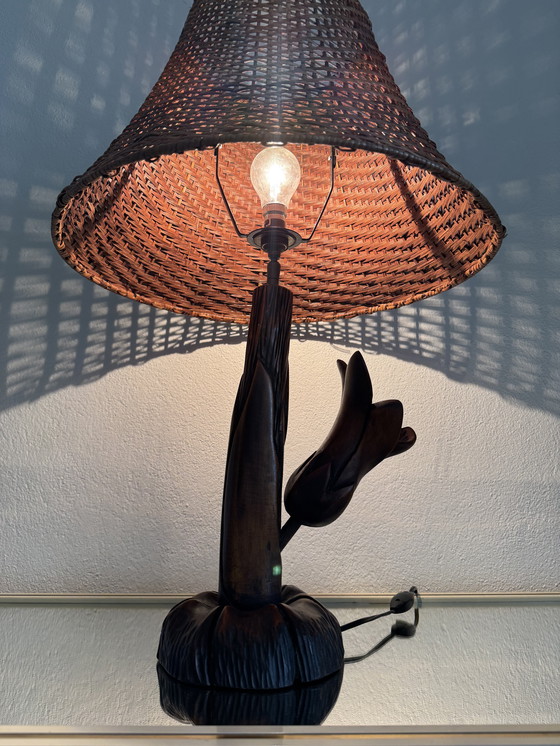 Image 1 of Lámpara floral madera tallada años 60