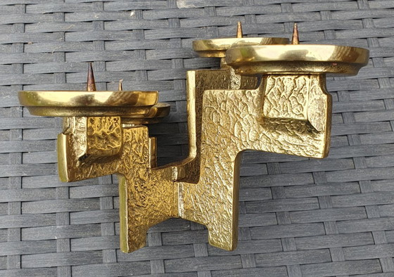Image 1 of Vintage brutalist messing kandelaar kaarsenhouder 4-lichts