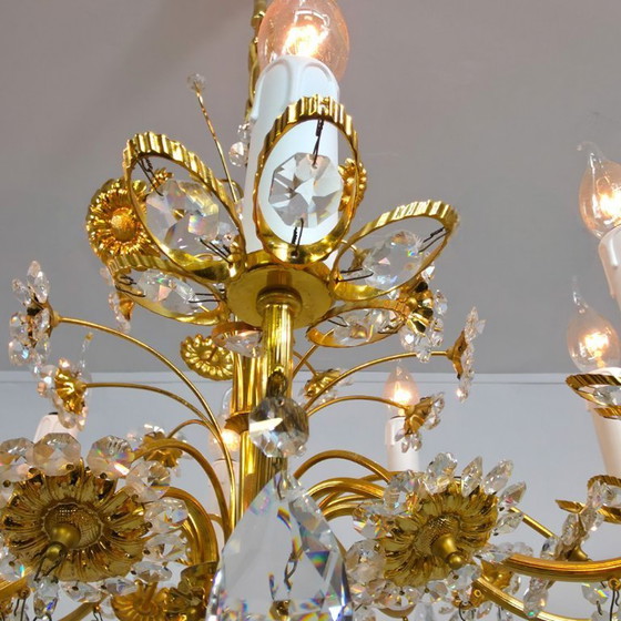 Image 1 of Lampadario Palwa con girasoli in cristallo e cornice dorata