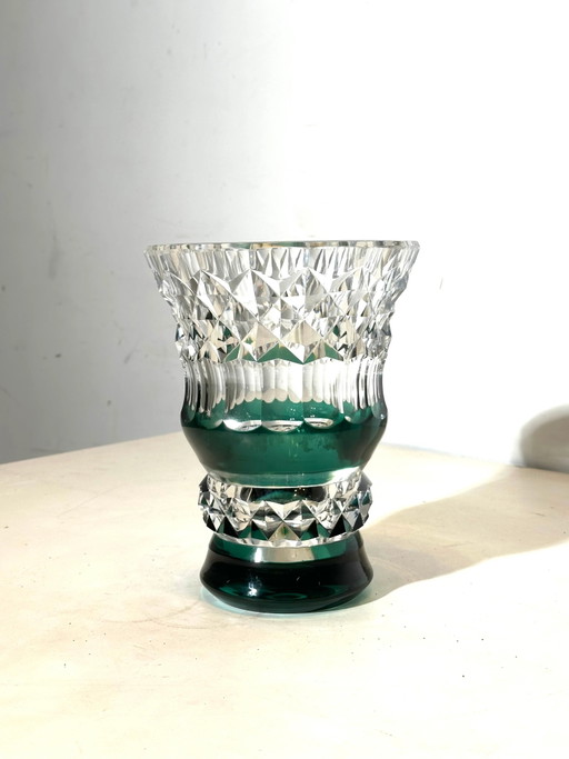 Jarrón de cristal Val Saint Lambert – Revestimiento verde – vazen (photo 2 of 4)
