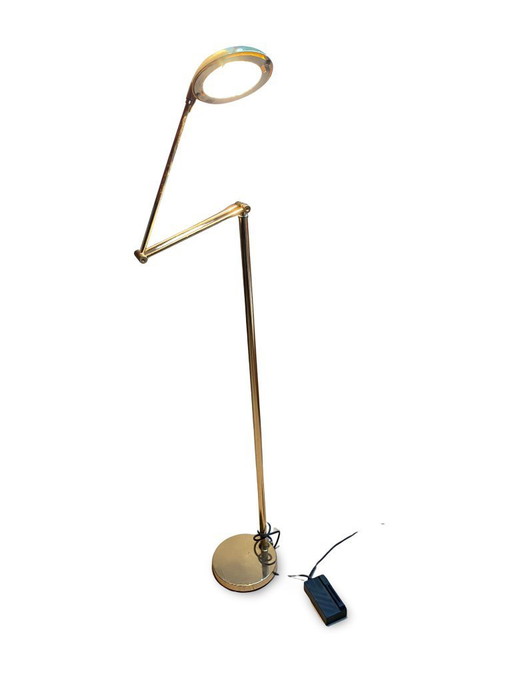 Articulated halogen lamp in chromed brass - 1990s design - Made in Italy - Height 155cm