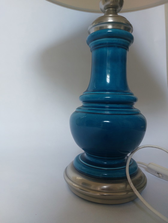 Image 1 of Mid Century Blauwe Keramische Tafellamp