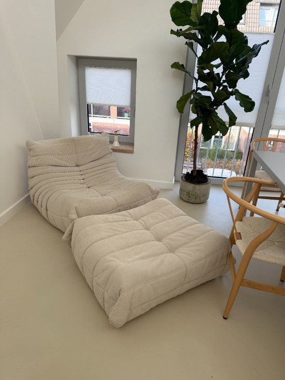 Image 1 of Modular Lounge Set in Togo Style – 2x Armchair + Ottoman – Corduroy