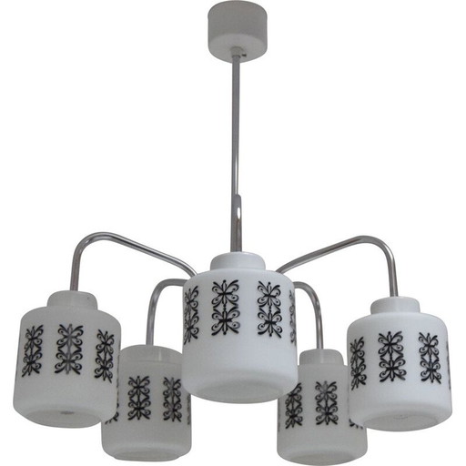 Lustre vintage en verre, chrome et métal pour Lidokov, Tchécoslovaquie 1960